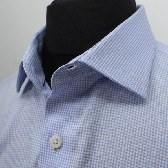 Proper Shirtings Slim Fit Two Ply Blue Check Shirt - Picture 7 of 8